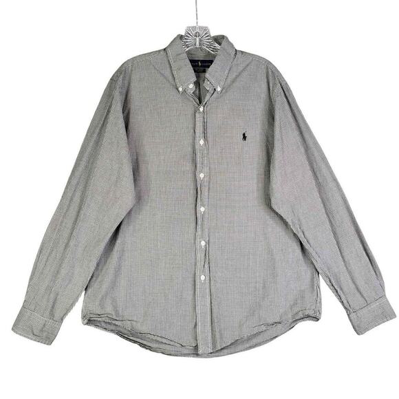 Polo Ralph Lauren Oxford Shirt Mens Size L Black Gingham Plaid LS Button Down - Picture 2 of 10